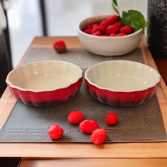 2 ROCQ‎ Parisian Patisserie Ramekins Quiche Tart Pie Baking Dish Set Ombre Red - Picture 16 of 16
